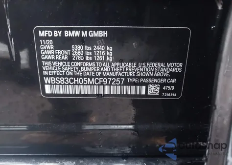 2021 BMW M5 z USA, uszkodzony, nr VIN WBS83CH05MCF97257